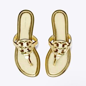 Tory Burch Miller Mirrored Metallic Gold Sandals